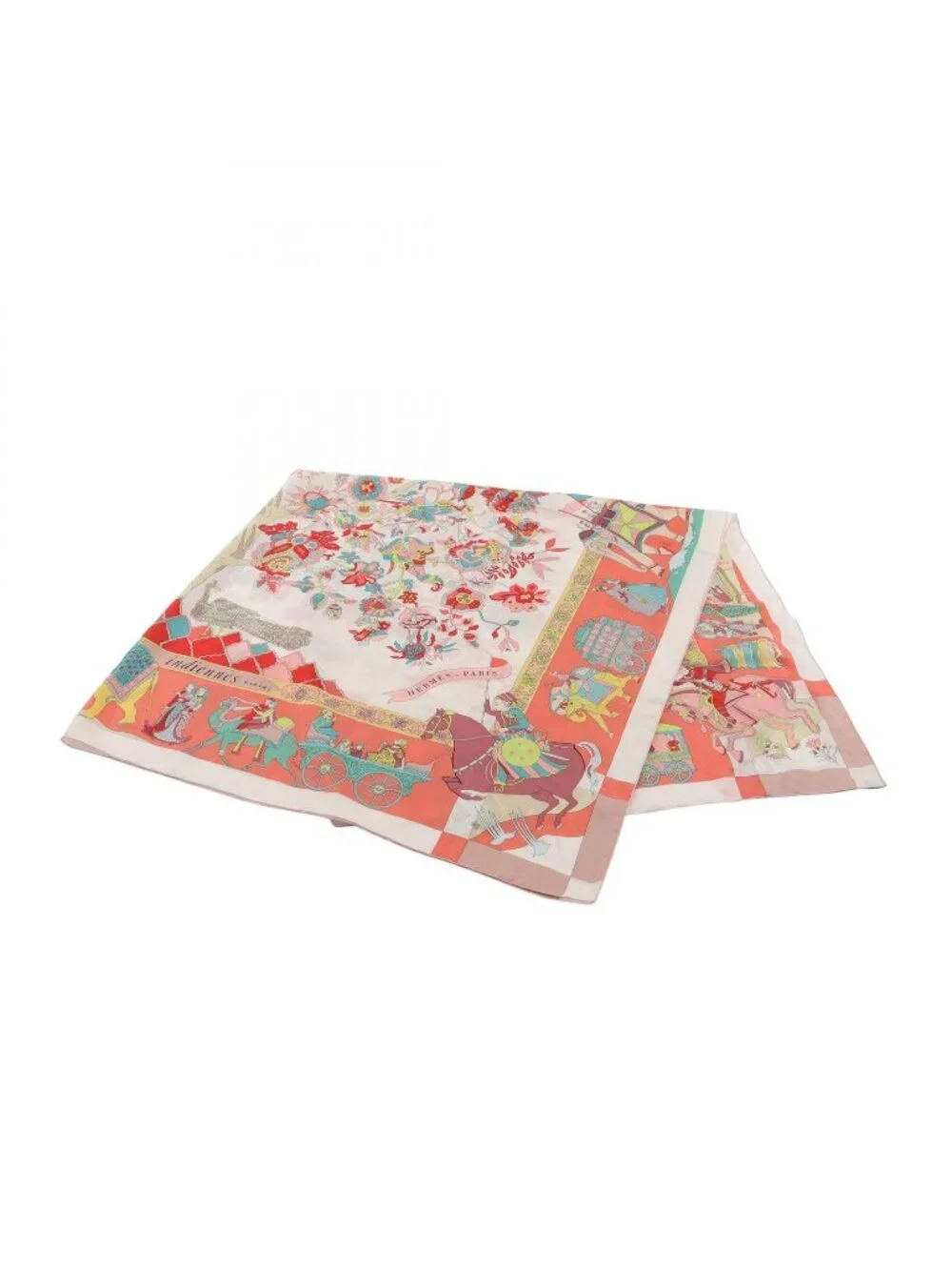 Hermes Scarf Carre Geant 140 Silk Twill Fantaisies Indiennes Orange
